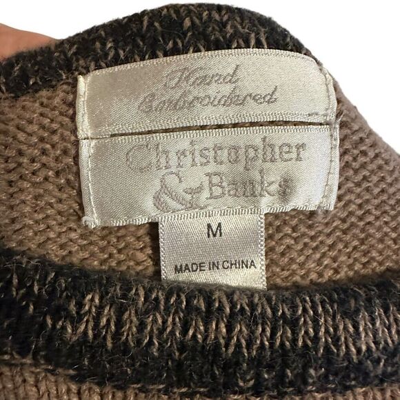 Vintage Y2K Christopher & Banks Sweater M | Patchwork Leaf Embroidered Fall Knit - Picture 5 of 7
